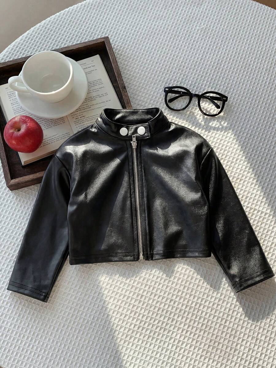 SHEIN Babygirl Street Style Versatile Black Long Sleeve Jacket - Black - View 1