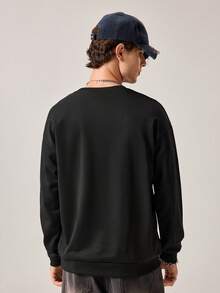 Strevion Men's Casual Batman Blue Flame Print Graphic Crew Neck Long Sleeve Sweatshirt, Spring/Autumn - Black - View 2