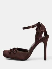 CUCCOO HITCHD Women's Fashion New Elegant Coffee Color Satin Closed Toe High Heel Shoes, Suitable For Dating, Commuting, Party, Wedding - Coffee Brown - View 8