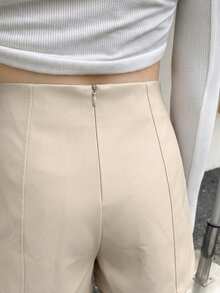 DAZY 女款純色高腰休閒通勤百搭短褲 夏季 - 米色 - 查看 3