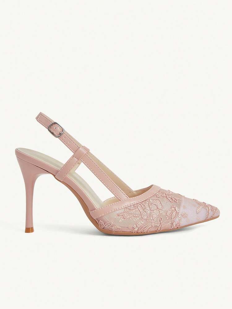 CUCCOO CHICEST Women Shoes Pointed Thin High Pink Lace Mesh Simple Back Lift Women's Back Empty Shoes Party Banquet Simple Fashion Elegance Sexy Women's High Heel Sh - Baby Pink - View 7