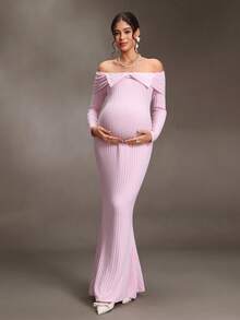 Cheriluna Maternity Spring/Autumn Maternity Dress, Slim Fit With Belly Accent, Sweet Style For Party And Banquet, High Elastic Knit Fabric Fall Pink Dress Wedding - Pink - View 4