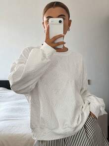 DAZY Women's Crew Neck Casual Versatile Everyday Long Sleeve Sweatshirt Autumn White - White - View 1