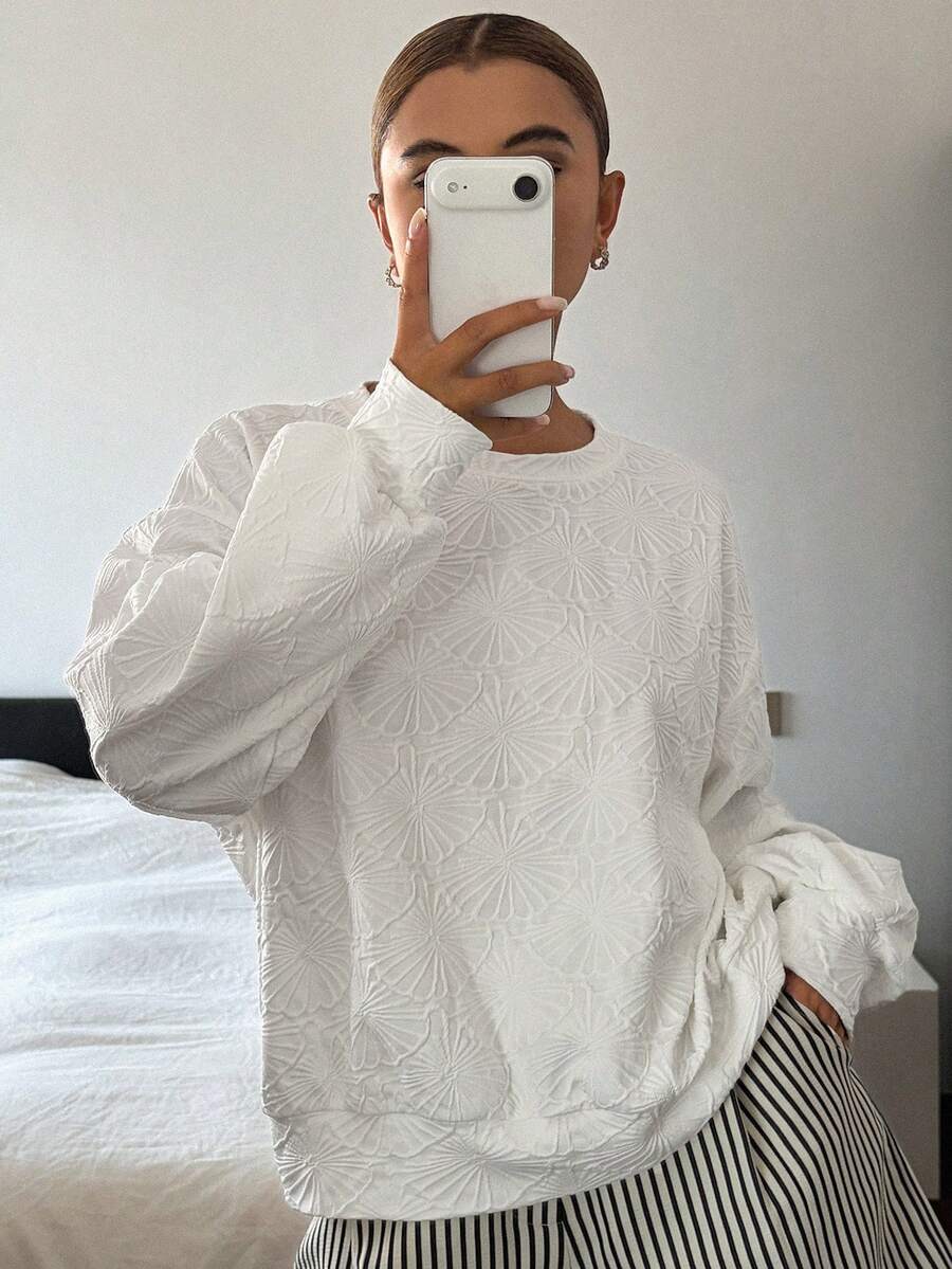 DAZY Women's Crew Neck Casual Versatile Everyday Long Sleeve Sweatshirt Autumn White - White - View 1