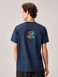 Strevion Harry Potter Kaos Pria Minimalis Motif Grafis Leher Bulat Lengan Pendek, Musim Panas - Navy Blue - View 2