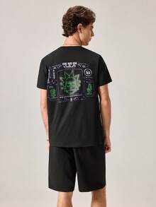 Strevion Men's Summer Fashion Rick And Morty Graphic Print Letter Print Sports Short Sleeve T-Shirt And Shorts 2pcs Casual Daily Set - Black - View 2