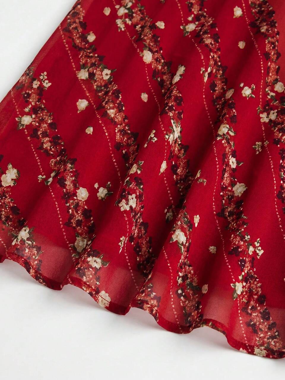 Vintage Red Midi Dress With Diagonal Floral Print, Halter Neckline, And Open Back Elegant Style Chic