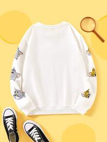 TOM & JERRY X SHEIN 1pc Tween Boy Cartoon Print Drop Shoulder Oversized Sweatshirt In White - White - View 2