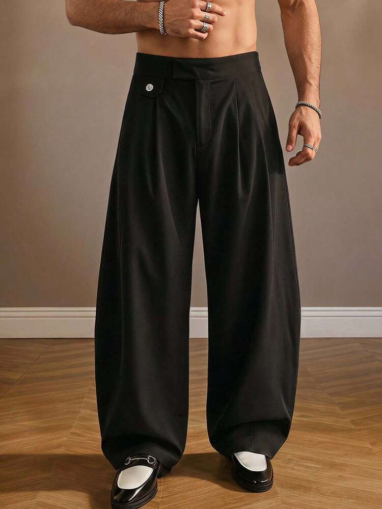 SIGLOCORE Men's Fashion Commuter Solid Color Curved Leg Pants - Black - View 1