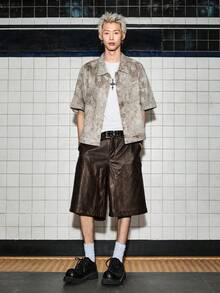 ROMWE MEN Men's PU Fashion Versatile Daily Casual Shorts - Brown - View 7