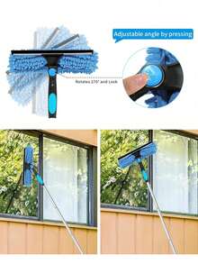 2-In-1 High-Rise Window Cleaning Kit With 10 Extension Rods For High-Rise Glass Wipe And Scraper, Reusable Microfiber Pad, No Power Required, Machine Washable, Ideal Mother's Day Gift - Multicolor - View 6