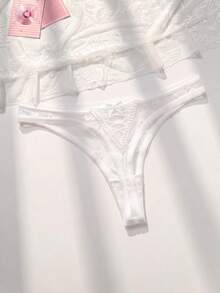 PetitDoll 透明心形网眼蝴蝶结装饰性感丁字裤 - 白色 - 查看 1