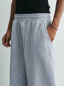 Sonviro Men's Solid Color Drawstring Waist Pockets Wide Leg Loose Casual Sweatpants - Light Grey - View 4
