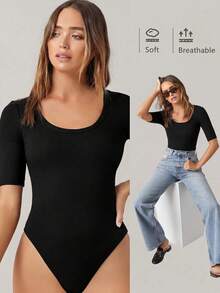 SHEIN BASICS 女款夏季休閒純色短袖連身衣 - 彩色 - 查看 8