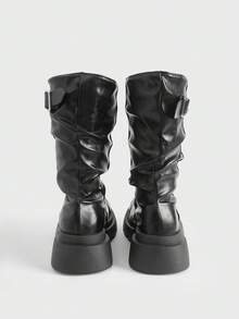 Sugerpunk Women's Fashion Versatile Chain Decor Thick Sole Wedge Ankle Boots - Black matte - View 7