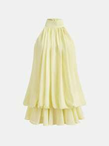 SHEIN Girlism Teen Girl Teen Girls Partywear Spring Summer New Elegant Light Yellow Chiffon Spaghetti Strap Spaghetti Strap Tie Bow Short Mini Dress, Summer Tropical Flowy Doll Dress, Summer Dress, Graduation Party - Yellow - View 7