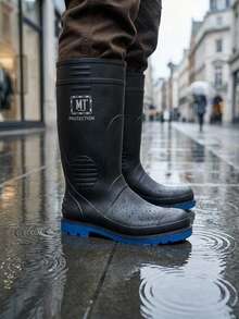Botas resistentes para lluvia de moda para hombre impermeables con diseño de la caña alta amplía la protección, resguardando pies y pantorrillas de salpicaduras. - Negro - Ver 2