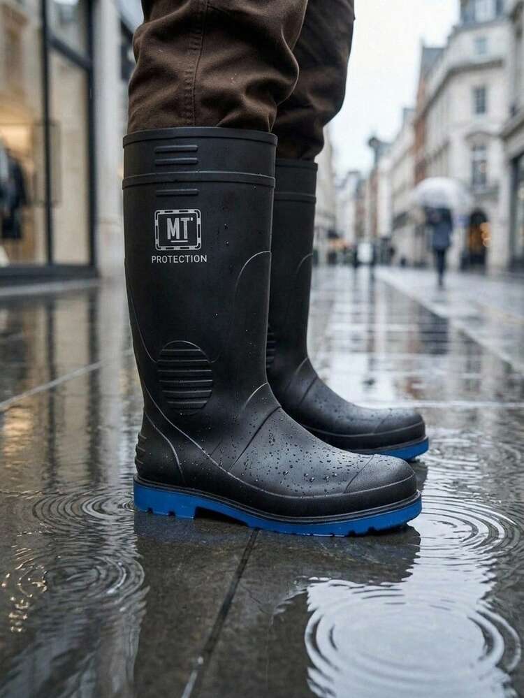 Fashionable Men's Rain Boots With High Cane Design Extend Protection, Keeping Feet And Calves Froming. - Black - View 2