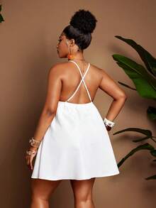 Maweii Débardeur sexy orange grande taille avec bretelles croisées pour les vacances à la plage - Blanc - Voir 2