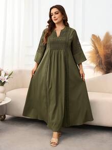Lacomfia Plus Size Women's Solid Color Pleated Casual Daily Summer Dress - Green - View 5
