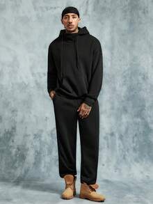 INCRYTM Men Pocket Drop Shoulder Drawstring Hoodie & Sweatpants , Fall Clothes Winter, Cozy Outfits - Black - View 1