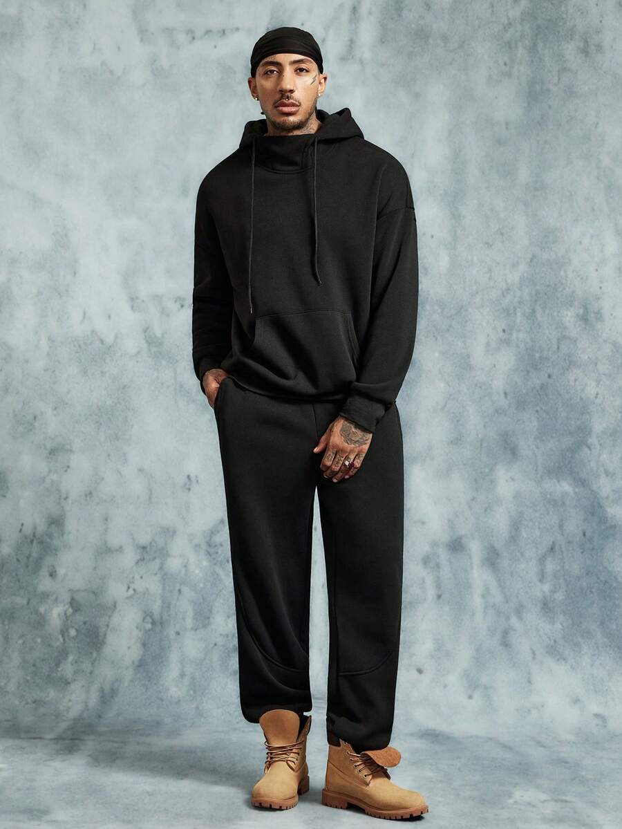 INCRYTM Men Pocket Drop Shoulder Drawstring Hoodie & Sweatpants , Fall Clothes Winter, Cozy Outfits - Black - View 1