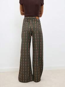 Nöista Wide-Leg Pants In A Fishes Stripes Printed Fabric With A Mid-Rise Waistb Button Closure Front - Army Green - View 4