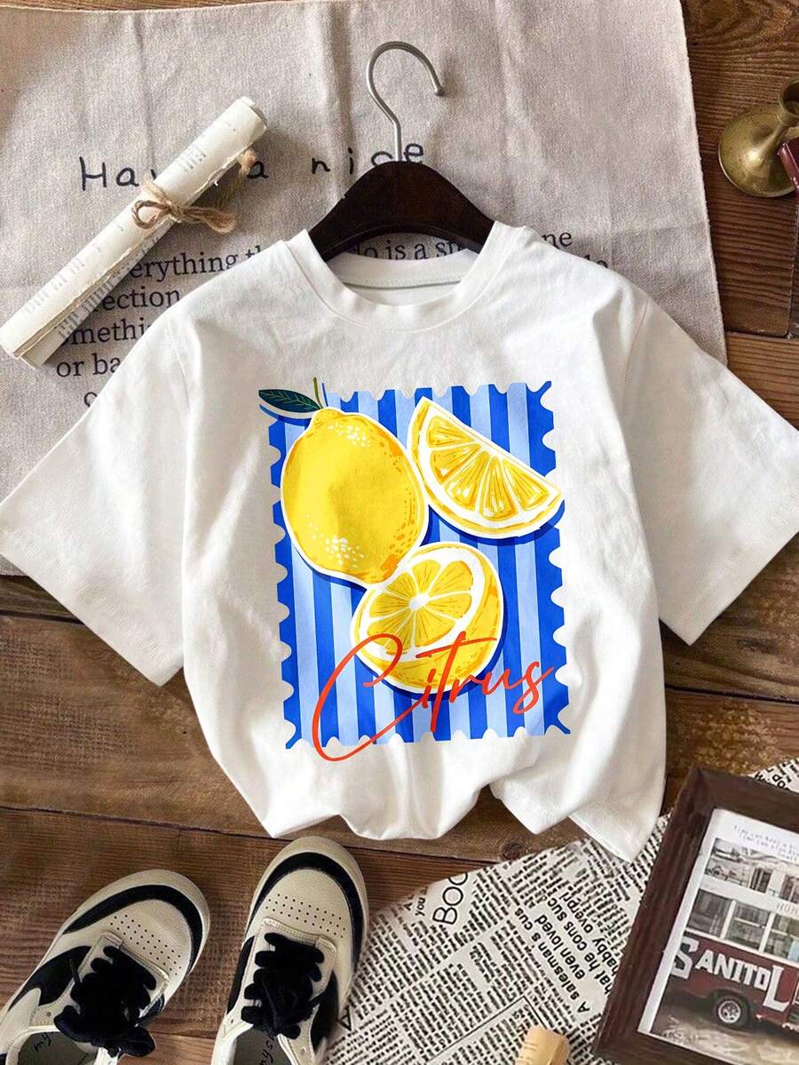 DrmWander 女款 T-shirt 女裝街頭風上衣 街頭風格 圖案短袖 T-shirt 可愛夏季上衣 - 白色 - 查看 1