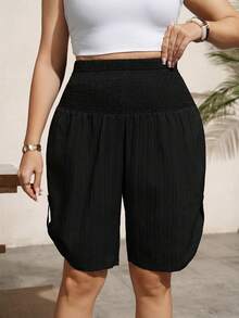 Comfylo Plus-Size Women'S Summer Women'S Casual Drawstring Waist 7-Point Pantsbermuda Shorts, High Black Waist In Summer Slimming Versatile Pants Vacation - Black - View 2