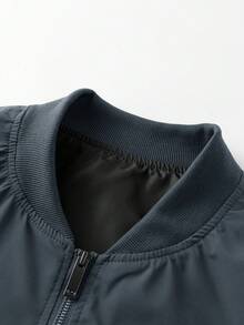 Manfinity Homme 男士字母印花拉鍊棒球領休閒日常長袖夾克 - 深灰色 - 查看 4