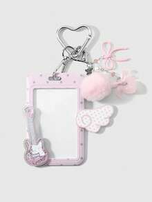 ROMWE Kawaii 1個時尚精緻極簡風粉色蝴蝶結愛心毛球亮片吉他波點翅膀星星卡夾 DIY 鑰匙圈包包吊飾 節日禮物 - 粉色-20 - 查看 12