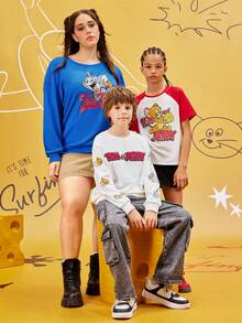 TOM & JERRY X SHEIN 1pc Tween Boy Cartoon Print Drop Shoulder Oversized Sweatshirt In White - White - View 11
