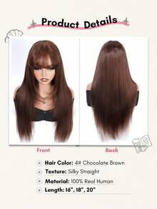 ALL READY WIG 分層修剪絲滑直髮蕾絲假髮，附輕盈空氣瀏海，100% 真 Remy 人髮，4X4 預剪蕾絲，穿戴即走免膠水假髮，蕾絲修飾層次與法式瀏海，180% 密度，Three-Go 初學者友善女性真人髮假髮 - S4 - 查看 4