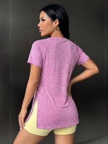 SHEIN Sports 女款字母印花休閒日常運動短袖T恤 - 粉色 - 查看 2