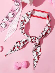 HELLO KITTY AND FRIENDS | SHEIN 2件組時尚女士黑色與紅色光滑柔軟緞面髮箍 波點格紋櫻桃緞帶絲巾，適合髮型造型、戶外旅行 - 彩色 - 查看 6