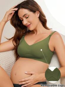 Moonlight&Mama Maternity Simple Solid Color Seamless Bra - Olive Green - View 5