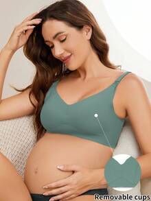 Moonlight&Mama Maternity Solid Color Nursing Casual Everyday Bra - Mint Green - View 5