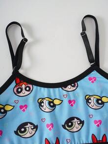 THE POWERPUFF GIRLS X SHEIN 4件裝簡約舒適親膚兒童與成長期學生內搭背心內衣 - 彩色 - 查看 3