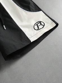 ROMWE MEN Pantalones cortos casuales de uso diario con cintura de cordón y bloques de color para hombres - Negro - Ver 4