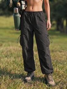 Exploreva Exploreva Women's Casual Pocket Drawstring Cargo Outdoor Long Pants For Sports And Running - Black - View 3