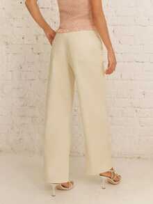 lacRébo Cream White Mid-Rise Relaxed Staight Leg Jeans With Five-Pocket Construction Cotton Brunch Summer Casual - Light Yellow - View 2