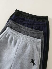 SHEIN 4件組男嬰秋冬抓絨內裡可愛休閒百搭簡約印花長褲多件套兒童運動褲男童慢跑褲 - 彩色 - 查看 8