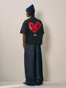 Sonviro Men's Casual Heart Print Short Sleeve T-Shirt - Black - View 3
