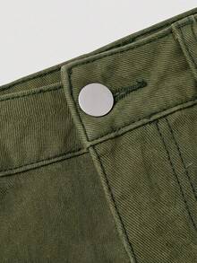 SHEIN MOD Women's Casual Denim Mini Skirt With Pockets And Buttons For Daily Wear - Green - View 3
