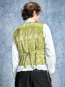 ROMWE MEN Goth Men's Jacquard Double-Breasted Medieval Vest - Multicolor - View 3