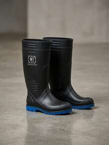Botas resistentes para lluvia de moda para hombre impermeables con diseño de la caña alta amplía la protección, resguardando pies y pantorrillas de salpicaduras. - Negro - Ver 4