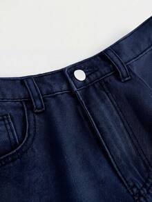 SHEIN Girlism Teenager Mädchen Tasche Weite Beine Locker Lässig Vielseitig Denim Jeans - Dunkle Waschung - Übersicht 3