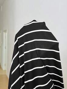 SHEIN 孕婦條紋圓領長袖修身休閒洋裝 秋季 - 黑色 - 查看 6