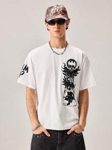Strevion Summer Men's Casual Streetwear Versatile "BATMAN" IP Series Short Sleeve T-Shirt - White - View 1