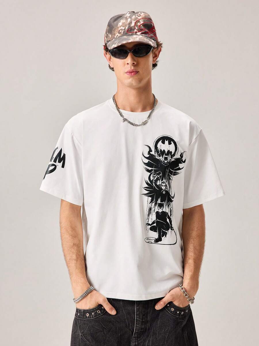 Strevion Summer Men's Casual Streetwear Versatile "BATMAN" IP Series Short Sleeve T-Shirt - White - View 1